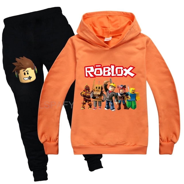ROBLOX-Conjunto de ropa para niños pequeños, Sudadera con capucha y pantalones de dibujos animados, de 2 piezas chándal, disfraz de Cosplay