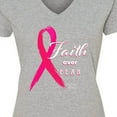 thumbnail image 4 of Inktastic Faith over Fear Breast Cancer Awareness with Pink Ribbon Women's V-Neck T-Shirt, 4 of 5