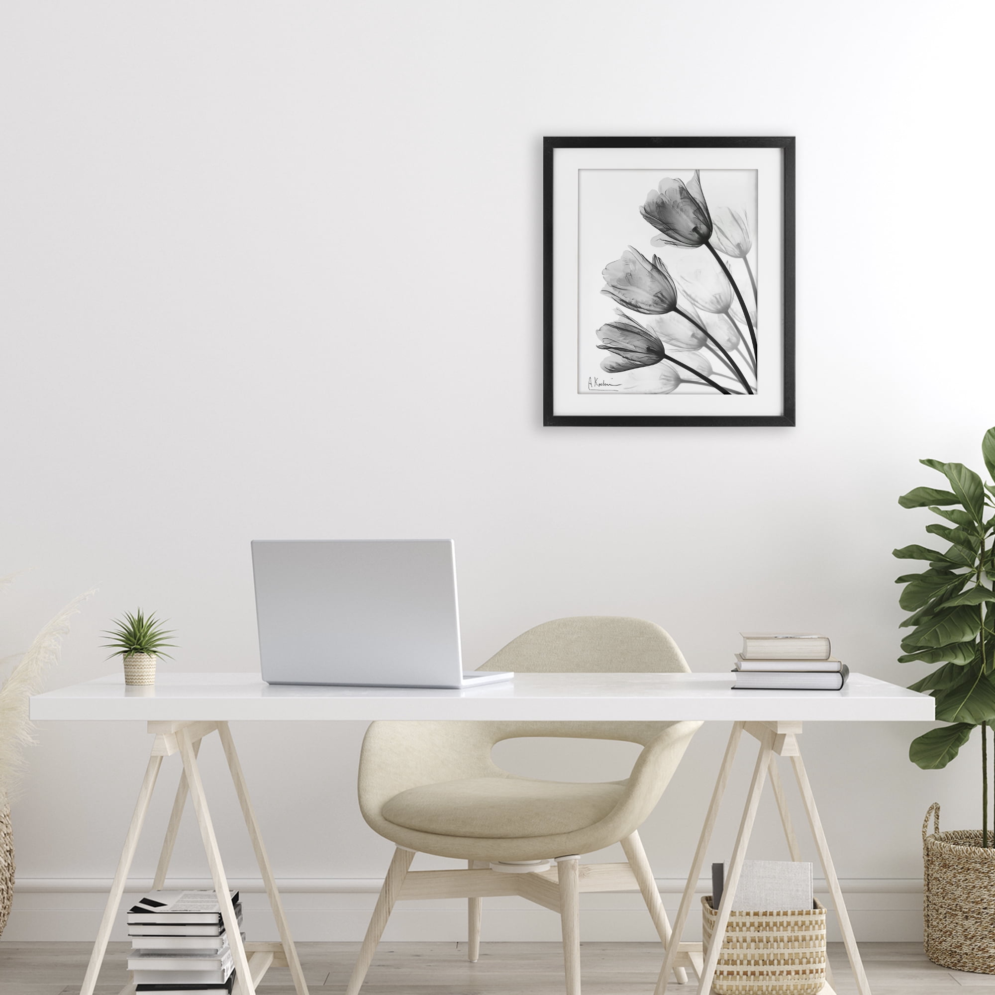 Stupell Industries Minimalist Tulip Fan Black Framed Print Under Glass, design by Albert Koetsier