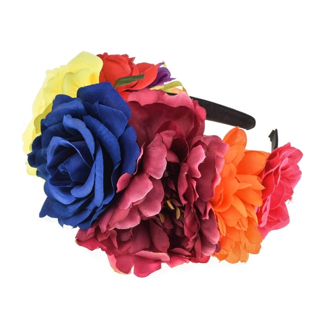 Vividsun Corona de flores de rosas Corona floral del Día de los Muertos (A/amarillo azul)