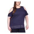 thumbnail image 1 of MICHAEL KORS Marine Froid Oeillets d'Épaule à l'Ourlet Heather Manches Courtes Col Rond Top Plus 2X, 1 of 4