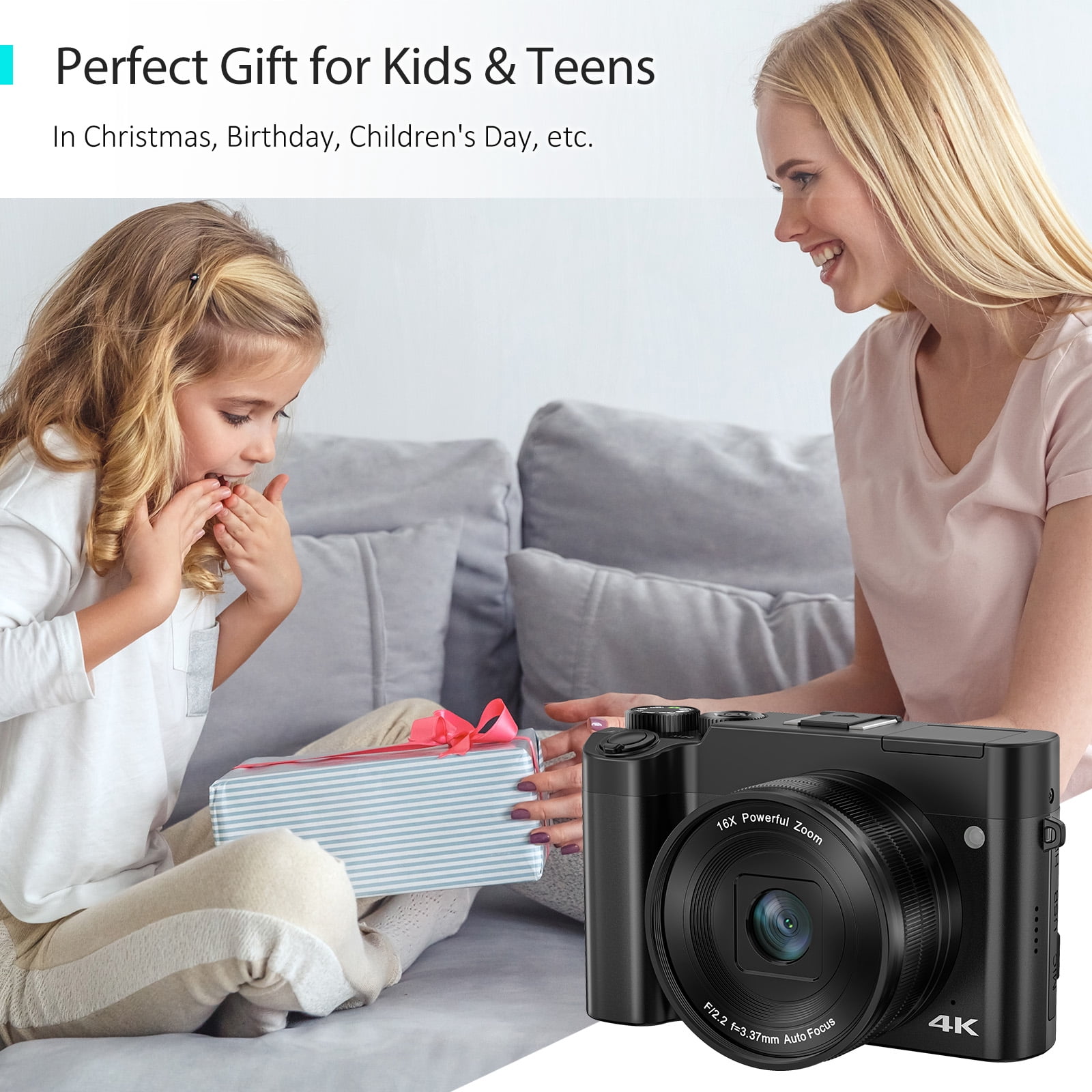 Eccomum 4K Digital Camera with Autofocus Dual Lens Cameras with 32GB Card 64MP Vlogging Camera 16X Digital Zoom Built-in Flash Portable Compact Travel Camera for YouTube