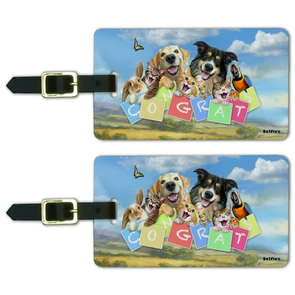Pet Congratulations Selfie Dogs Cats Luggage ID Tags Suitcase Carry-On Cards - Set of 2