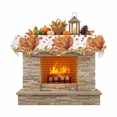 Thanksgiving Fireplace Mantel Scarf 60 x 17 Inch Gnome Pumpkin Leaves Sunflower Watercolor Mantel Scarves for Fireplace Decoration for Thanksgiving Party Supplies