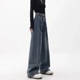 thumbnail image 6 of Wycnly Womens Denim Pants Womens Jeans Trendy Button High Waist Loose Wide Leg Stretchy Denim Long Pants Casual Solid Street Style Flare Pants Trousers Fall, 6 of 6