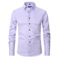 thumbnail image 2 of Domuza Dress Shirts Men Long Sleeve Stretch Regular Fit Button Up Shirts Stylish Casual Business Solid Color Tops Purple XXL, 2 of 9