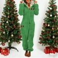 thumbnail image 2 of QATAINLAV Women's Plush Hooded Jumpsuit Cute Graphic Christmas Onesie Pajamas Long Sleeve Winter Warm Fleece Sleepwear, Green, M, 2 of 5