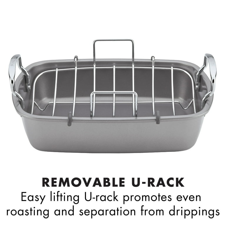 Circulon Ultra Lasting Nonstick Roaster/Roasting Pan with Easy Serve Rack,  17 Inch x 13 Inch, Black