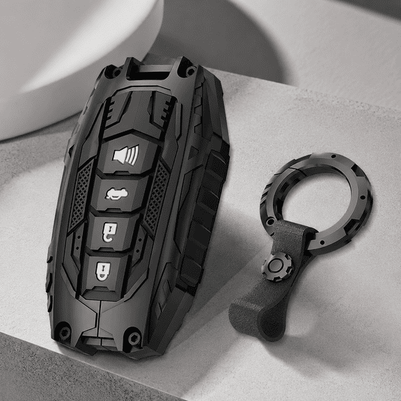 Bambang Key Fob Cover, Silicone and Zinc Alloy Car Key Case, 4-Button Protector for Toyota RAV4, Camry, and Corolla, Black