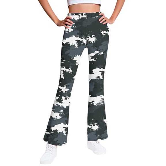 Fleece Lined Leggings Girls 14-16 Winter Warm Camo Flared Pants High Waisted Bell Bottom Thermal Pants, 7 Y