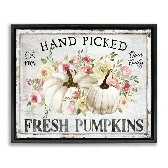 Stupell Industries Hand Picked Pumpkins Holiday Painting Black Floater Framed Canvas Art Prints Wall Art, 21 x 17
