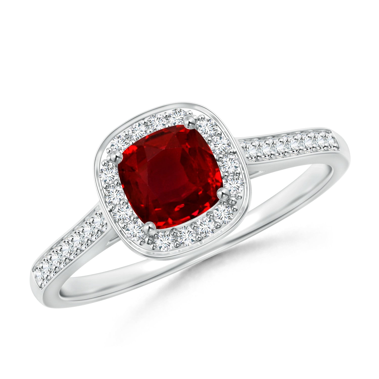 Angara - July Birthstone Ring - Classic Cushion Ruby Ring with Diamond