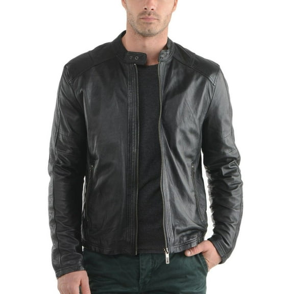 Noora New Mens Black Lambskin Leather Biker Rider Jacket With Branded YKK Zipper |  Black Leather Jacket SU0114