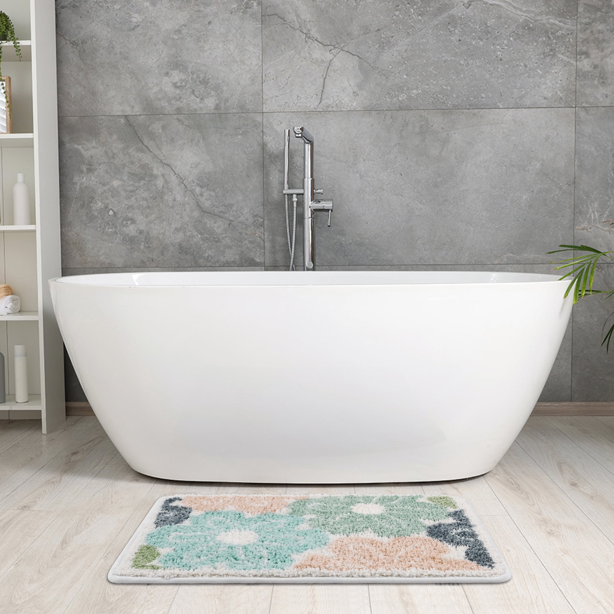 Unique Bargains Non Slip Bath Rugs Absorbent Fluffy Soft Microfiber Bathroom Floor Rug Flower 16" x 24"