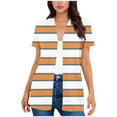 thumbnail image 2 of NTACZA Casual Lightweight Cardigans for Women with Pockets Striped Short Sleeve Open Front Coverups Beachwear Regular Orange, 2 of 5
