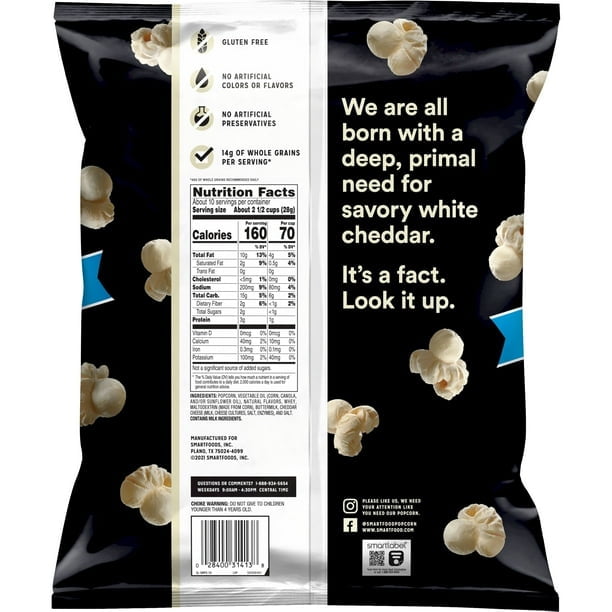 Smartfood Popcorn, White Cheddar, 9.75 oz-3Pack