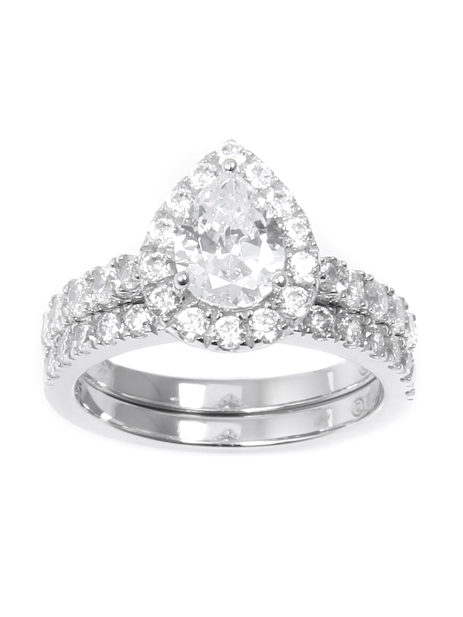 Brilliance Pear Shaped Simulated Diamond Sterling Silver Bridal Set