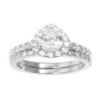Brilliance Fine Jewelry Pear Cut Simulated Diamond Engagement Ring Set in Sterling Silver