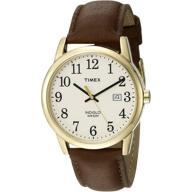 Reloj Timex hombre fácil lector correa de cuero 38mm