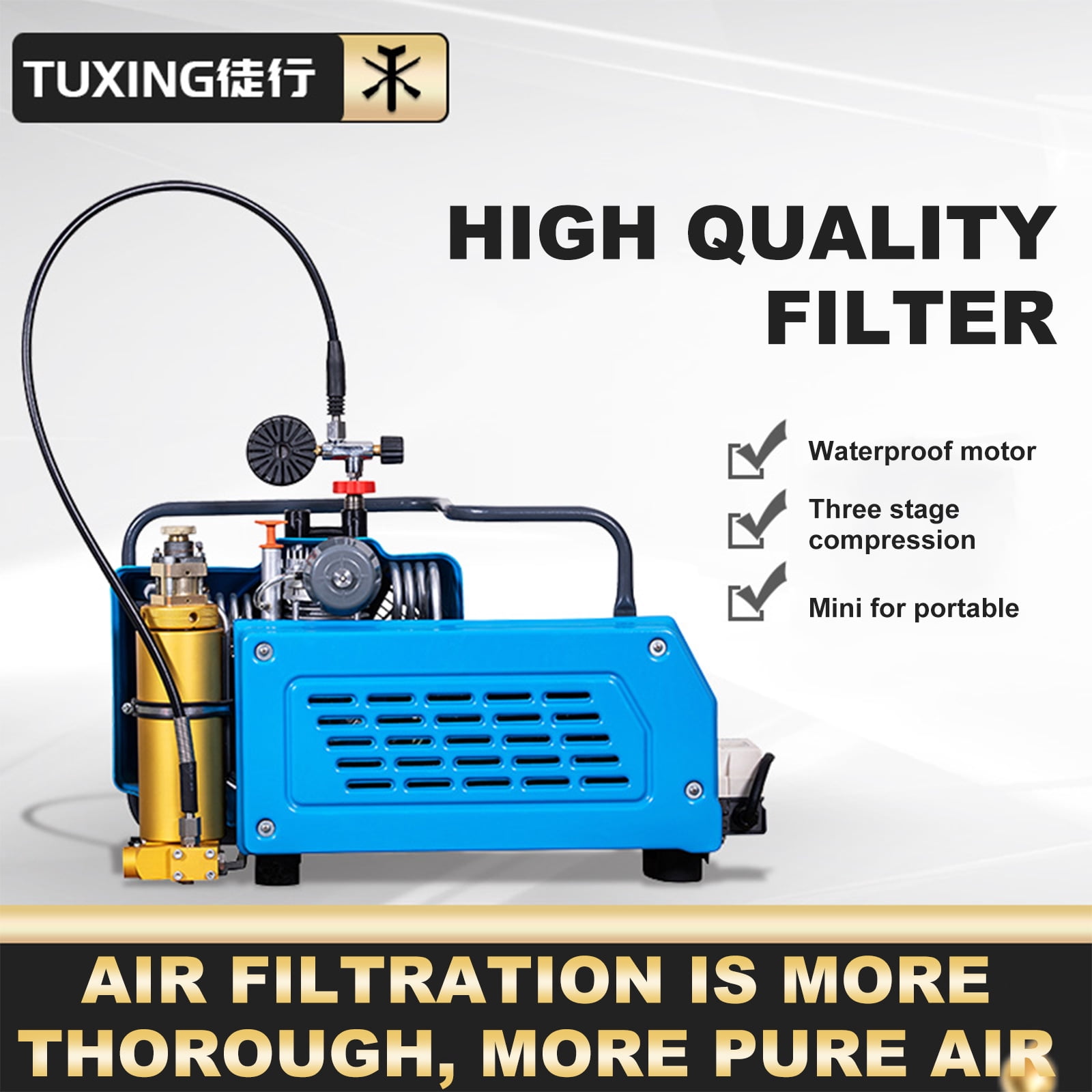 TUXING 4500PSI Diving Air Compressor, Pcp Compressor,Water Sport, Built-in Oil Water Separator, for Filling Diving Scuba Tank , Firefighting, PcpAir Rifle 380V 50HZ Three phase motor (TXEDM043)