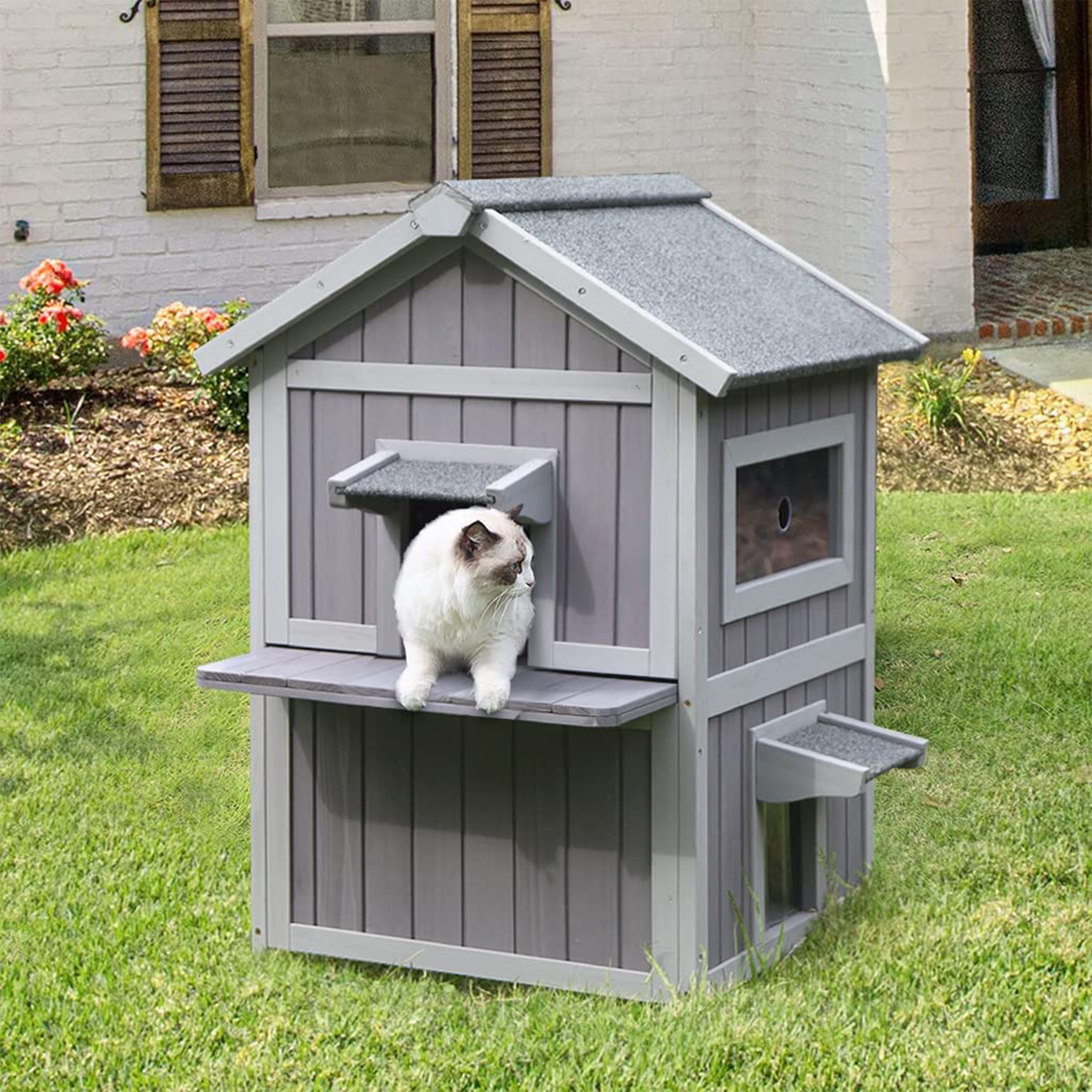 Aivituvin Large Cat House Wooden Cage With Waterproof Roof Door Flaps 35 5 Inch Walmart Com Aivituvin Large Cat House Wooden Cage With Waterproof Roof Door Flaps 35 5 Inch Walmart Com