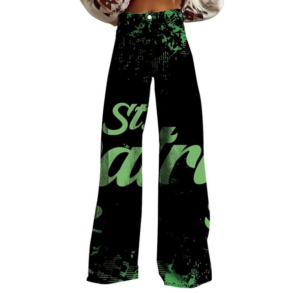 frariair High Waisted Jeans for Women Wide Leg Pants Woman Waist Floral Patterned Lightweight Loose Fit Casual Colorful Trouser Imitation Black