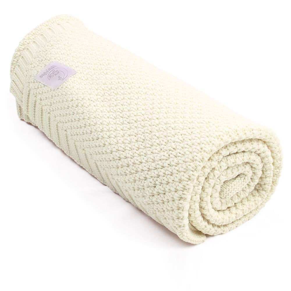 Bitsy Boo Knitted Infant Baby Blanket Swaddle for Newborn Boys Girls Kids Ivory Cotton Acrylic