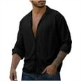 thumbnail image 2 of Aueoeo Men's Cotton Linen Shirt Casual Long Sleeve Button Up Shirt Solid Color Regular Fit Blouse Tops, 2 of 6