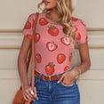 thumbnail image 6 of KLL Women 's Crew Neck Bodysuit Jumpsuits Red Strawberry Print Short onesies Stretch T Shirts, 6 of 7
