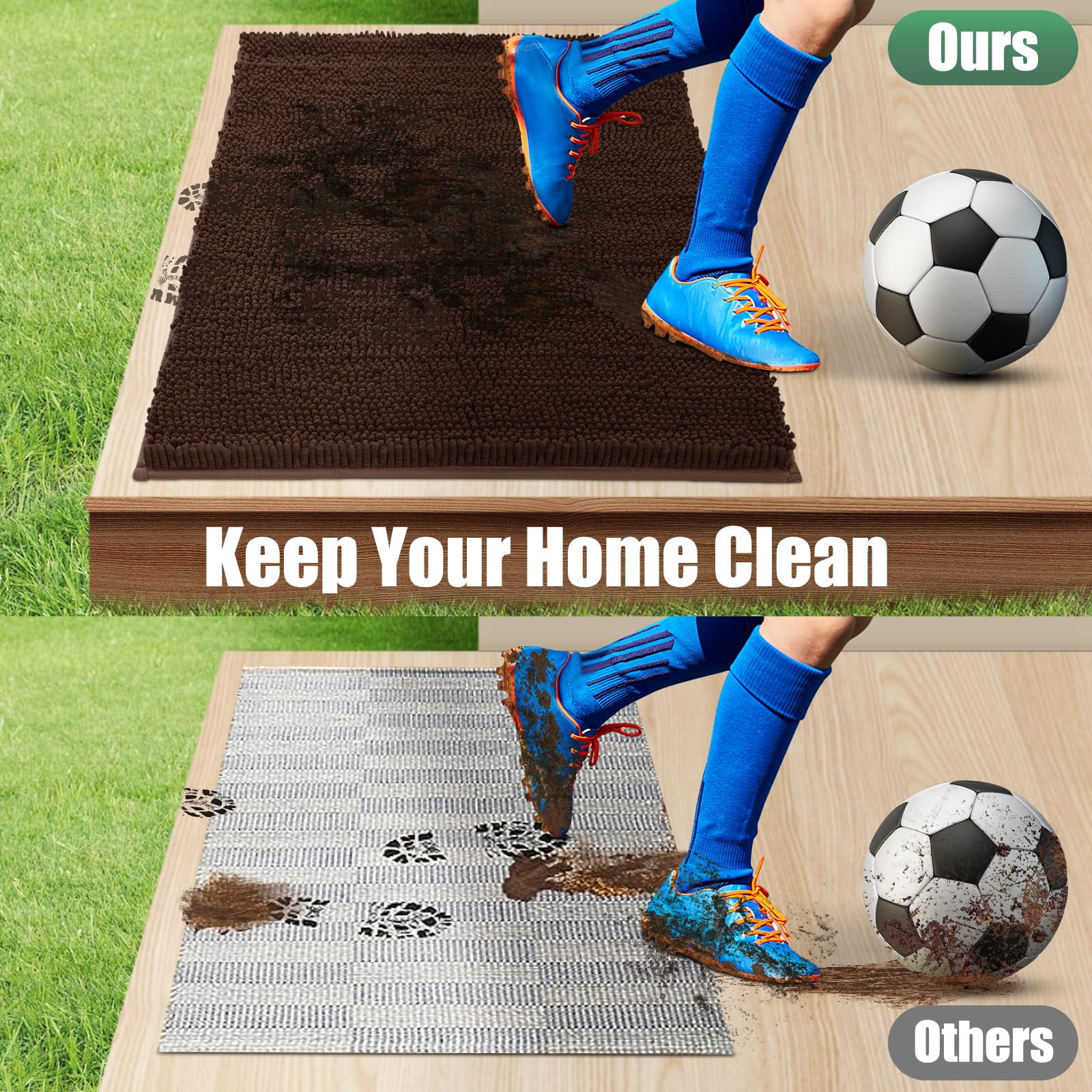 Chenille Absorbent Outdoor Doormat 60" x 36", Washable Muddy Door Mats for Dog Non Slip Indoor Doormat Dog Mat for Muddy Paw Front Inside Doormats for Entryway Brown