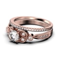 thumbnail image 4 of Bridal Set 2.00 Carat Round Cut Diamond Moissanite Engagement Ring, Matching Wedding Band in 925 Sterling Silver With 18k Rose Gold Plating, Leaf Ring, Promise Ring, Anniversary Gift, 4 of 4