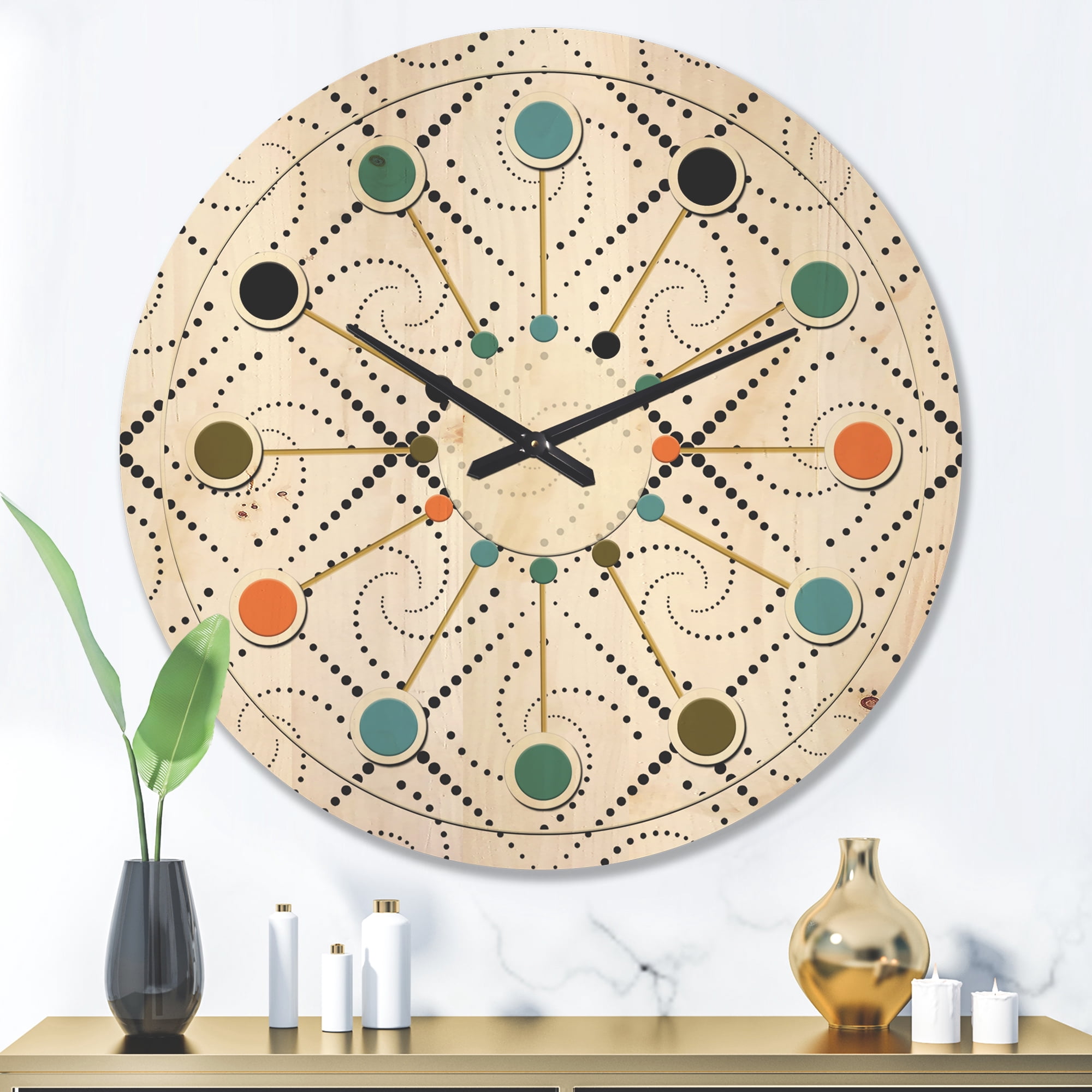 Designart 'Geometrical Abstract Retro Minimal Pattern III' Mid-Century Modern Wood Wall Clock