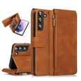 thumbnail image 1 of Feishell Wallet Case Fit for Samsung Galaxy S22 5G,Drop Protection PU Leather Zipper Pocket Magnetic Clasp Flip Holder ID Credit Card Slots Ultra Thin Phone Cover with Wrist Strap,Brown, 1 of 15