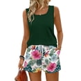 thumbnail image 3 of Tropical Print Two Piece Set for Women, Sleeveless Scoop Neck Tank Top & Drawstring Shorts with Pockets - Casual Summer Vacation Lounge Outfit Army Green L, 3 of 9