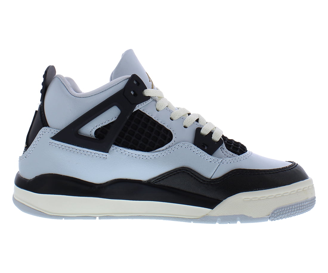 Nike Jordan 4 Retro Leather PS Boys Shoes Size 11, Color: Pure Platinum/Metallic Gold