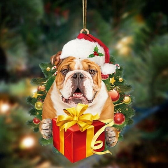Acrylic 2D FLAT English Bulldog-Dogs give gifts Hanging Ornament, Christmas Ornament, Dog Ornament, Xmas Dog Ornaments