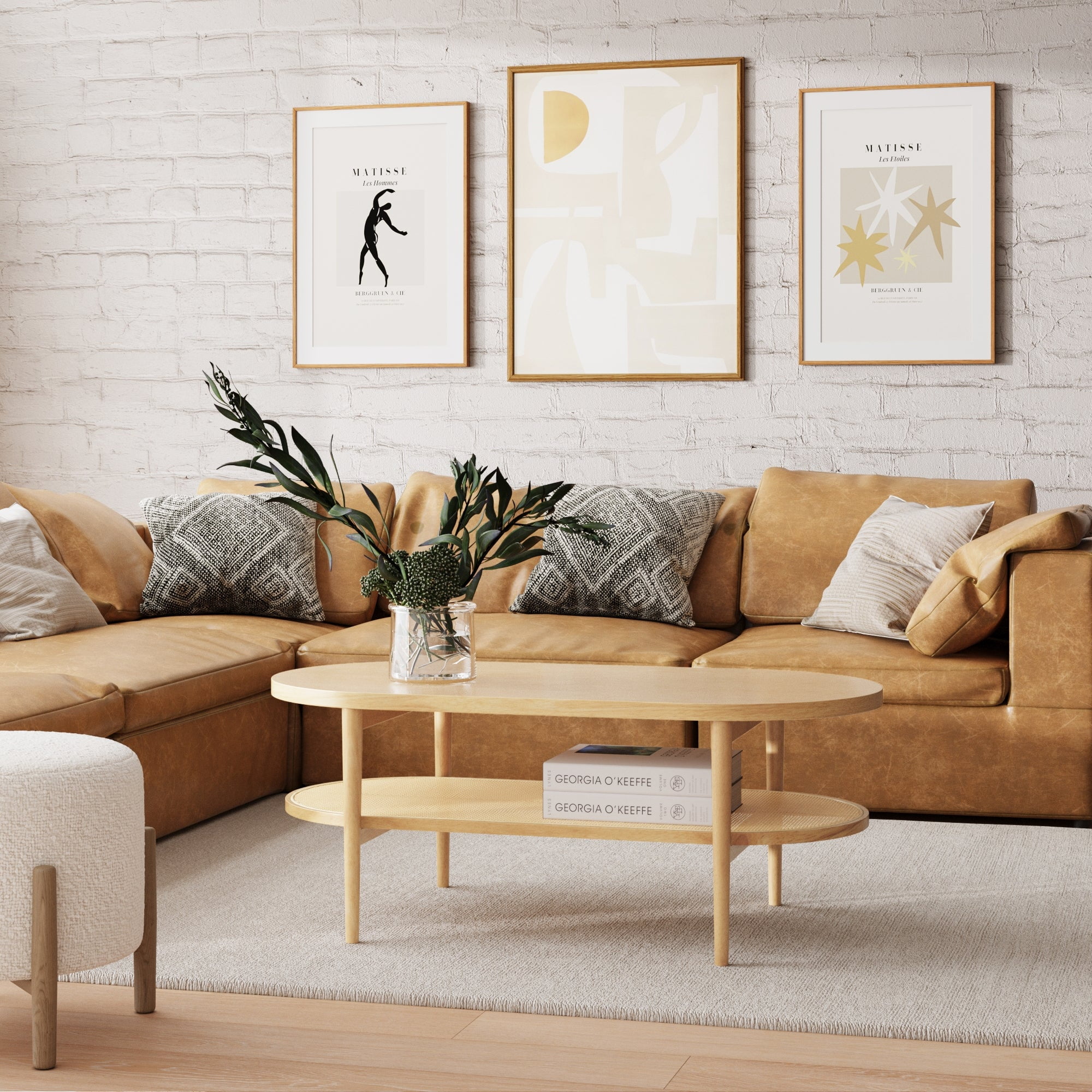 Nathan James Sonia Bohemian 2-Tier Oval Cane Coffee Table in Light Wood With Rattan Storage Shelf