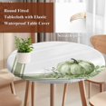 thumbnail image 4 of Fall Round Tablecloth, Fitted Table Cover with Elastic for 55"-60" Round Tables, Sage Green Pumpkin Thanksgiving Stripe Leaf Table Cloth Outdoor Indoor Dinning Party Waterproof Tablecloths, 4 of 7