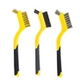 thumbnail image 1 of Generic Juego de 3 cepillos de alambre con mango curvo: 1 de latón, 1 de acero inoxidable y 1 de nylon, ideal para desincrustar y limpiar, 7 pulgadas, mango amarillo., 1 of 7