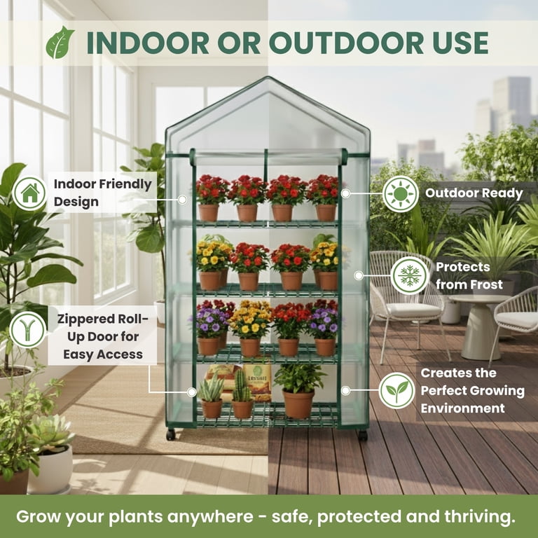 Home-Complete 4-Tier Mini Greenhouse - Portable Indoor/Outdoor