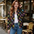 thumbnail image 2 of COEQINE Bomber Jacket for Women Zip Up Long Sleeve Bomber Outfits Casual Coat with Front Pocket, Cropped Varsity Jackets Shackets Y2k Outerwear Tops, 3X-Large, Colorful Paw Print, 2 of 7