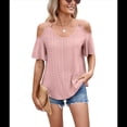 thumbnail image 2 of Blusas con Ojales para Mujer, Camisetas de Corta, Moda de Verano y 2025, Blusas de Hombros Descubiertos, Color Rosa S, 2 of 10