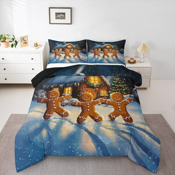 Castle Fairy Gingerbread Man 2pcs Bedding Comforter Set,Happy New Year Twin Comforter Sets,Festival Theme Breathable Bedding Set,Ultra Soft Xmas Home Decor,Reversible