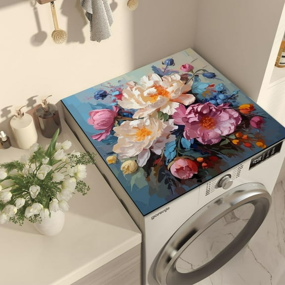 Colorful Peony Washing Machine Dust Cover 19.7" x 23.6" Non-Slip Washer Dust Covers Pad Washer Dryer Top Mat for Laundry Room Kitchen Microwave, Refrigerator
