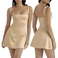 thumbnail image 1 of Robe Mini Femme Satin Bretelles Spaghetti Robe Moulante Dos Nu Évasée Robe de Soirée Club, 1 of 7