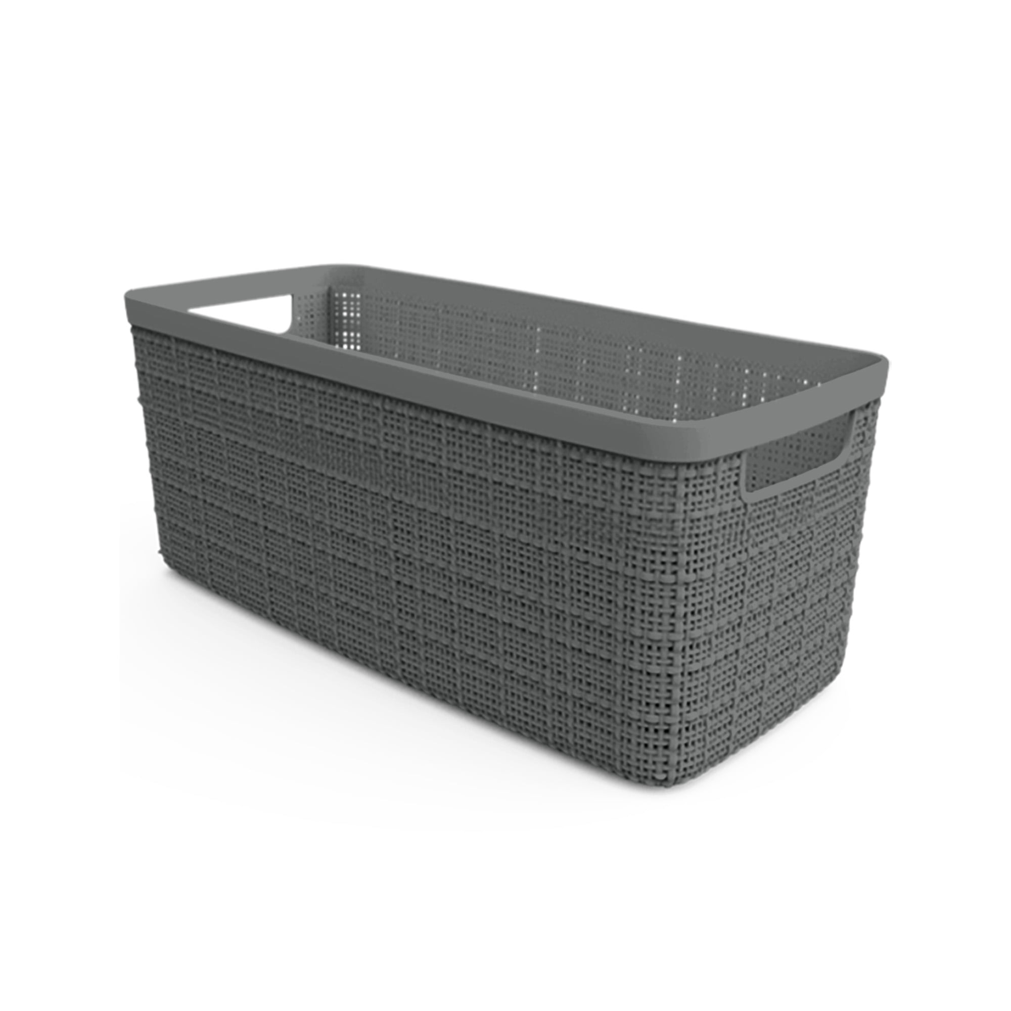 Curver Grey Plastic Rattan A4 Tray Storage Wicker Basket Paper Office 