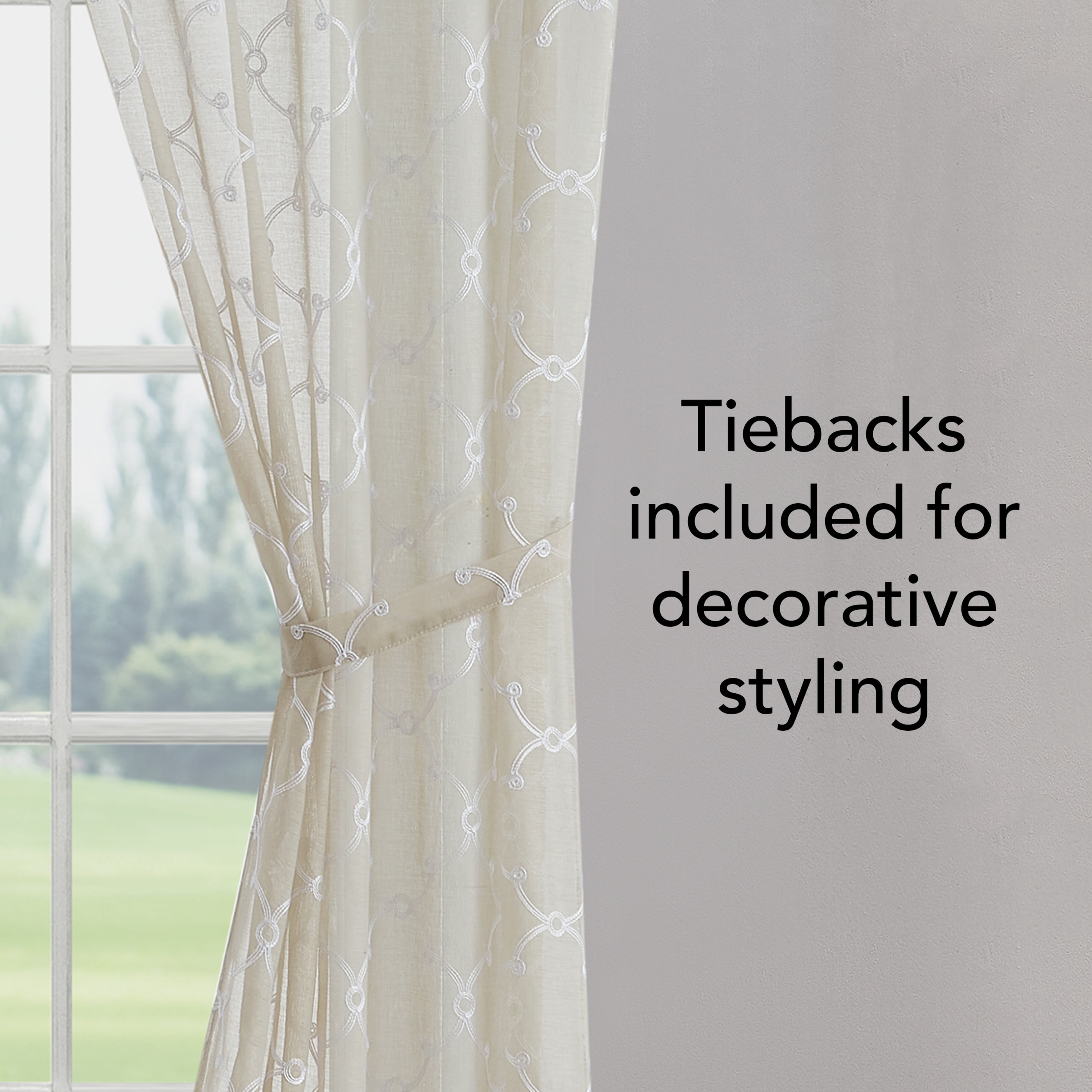 Creative Home Ideas Contemporary/Modern/Farmhouse/Traditional 2 Piece Embroidered/Geometric Sheer Curtain Set
