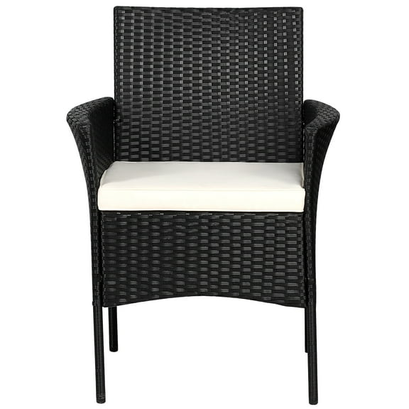 Patiojoy Outdoor 2 PCS Rattan Dining Chair Patio Cushioned Arm Chair w/Zipper Black