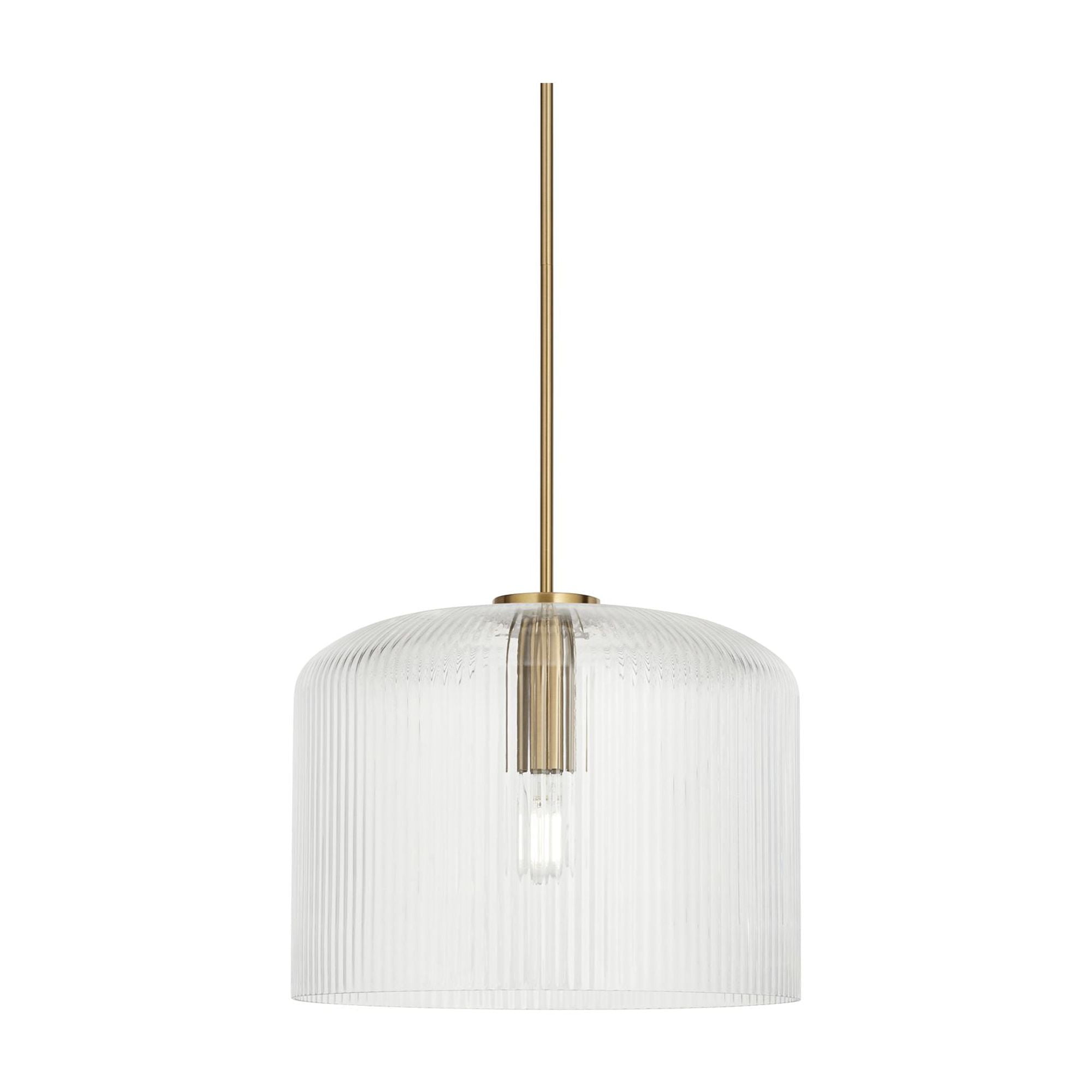 Possini Euro Design Lallie 18" Modern Pendant Ceiling Light Fixture Dining Room Over Table Drum Warm Brass Finish Ribbed Glass