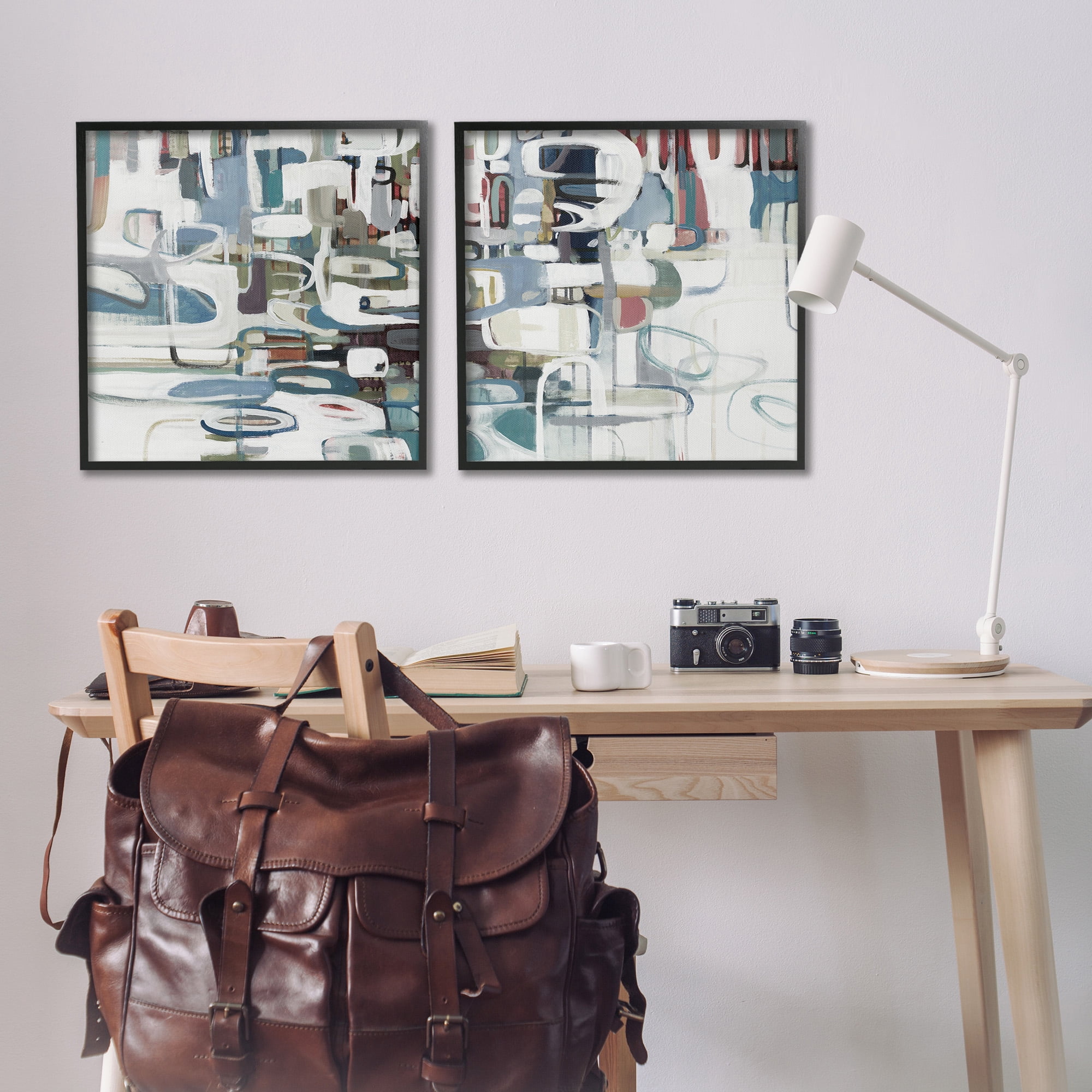 Stupell Industries Chaotic Intertwining Shapes Abstract Painting Black Framed Art Print Wall Art, 24 x 24, Set of 2